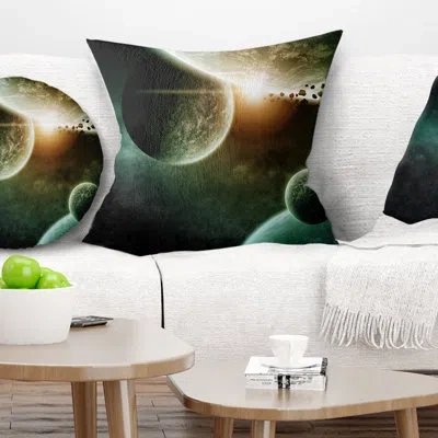 Design Art Space Planet Illustration Pillow In Black;green