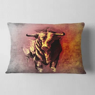 Design Art Spanish Bull Tattoo Sketch - Animal Printed Pillow