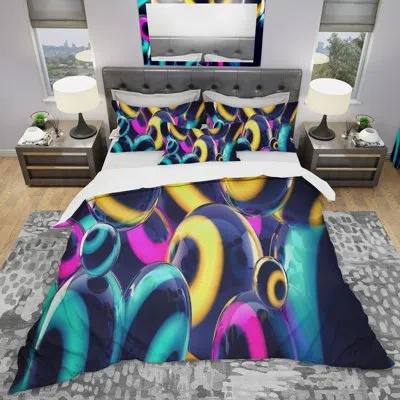 Design Art Spherical Insight - Abstract Duvet Cover Set - Microfiber Polyester In Blue