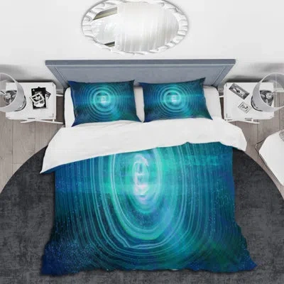 Design Art Spiral Bright Fractal Geometry Iii - Modern Duvet Cover Set - Microfiber Polyester In Blue