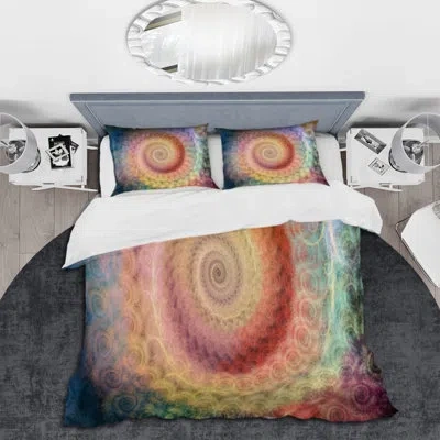 Design Art Spiral Bright Fractal Geometry V - Modern Duvet Cover Set - Microfiber Polyester In Purple,red