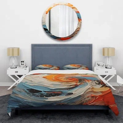 Design Art Spiral Chaos Collages Unleashed I - Abstract Collages Duvet Cover Set In White;orange