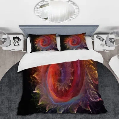 Design Art Spiral Fractal Geometry Vi - Modern Duvet Cover Set - Microfiber Polyester In Blue;red