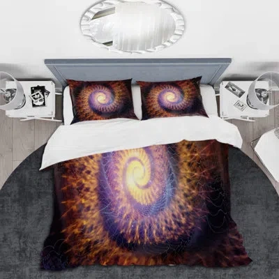 Design Art Spiral Fractal Geometry Xii - Modern Duvet Cover Set - Microfiber Polyester In Orange;purple
