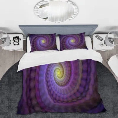 Design Art Spiral Fractal Geometry Xiii - Modern Duvet Cover Set - Microfiber Polyester In Purple,yellow