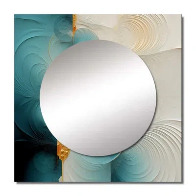 Design Art Spiral Miracle Of Cosmic Delight Ii - Abstract Spirals Square Mirror Wall Decor For Bedroom In Gold;blue
