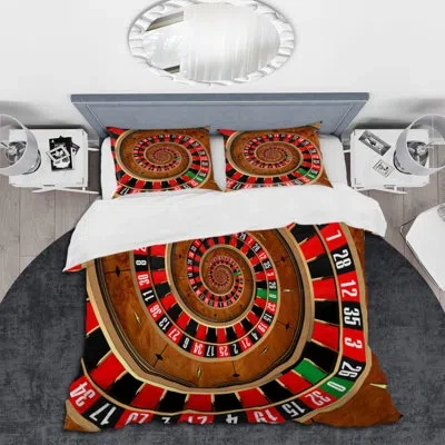 Design Art Spiral Roulette - Modern Duvet Cover Set - Microfiber Polyester In Red,black,green