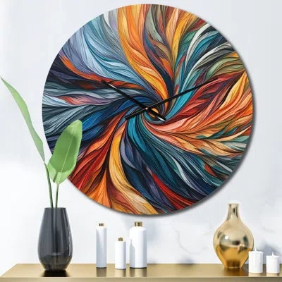 Design Art Spiral Symphony Iii Metal Wall Clock In Orange;teal