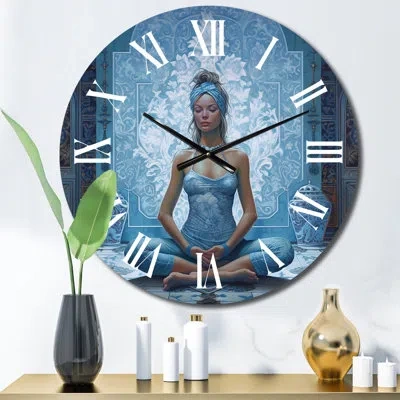 Design Art Spiritual Serenity Blue Goddess Meditation I Wall Clock