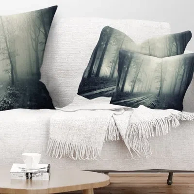 Design Art Spooky Dark Forest With Fog Landscape Photography Pillow