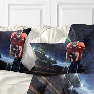 Design Art Sport American Footballer In Action On Stadium Lumbar Pillow