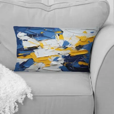Design Art Spring Bliss Abstract Turquoise And Yellow Iv - Abstract Painting Printed Throw Pillow In Blue;white
