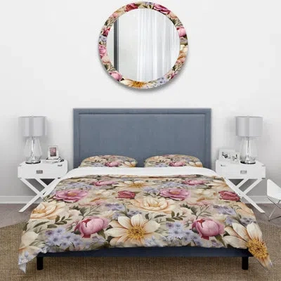 Design Art Spring Bouquet Botanical Pattern Duvet Cover Set In Green;beige;pink
