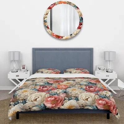 Design Art Spring Bouquet Botanical Pattern Ii Duvet Cover Set In Red;beige