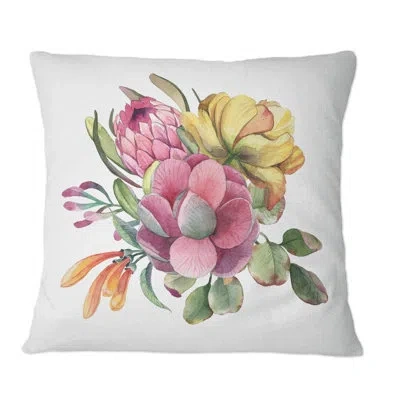 Design Art Spring Bouquet With Pink Flowers I - Traditional Printed Throw Pillow In Red;yellow
