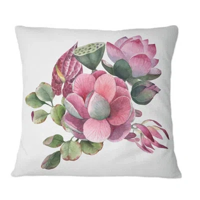 Design Art Spring Bouquet With Pink Flowers Ii - Traditional Printed Throw Pillow In Green;red