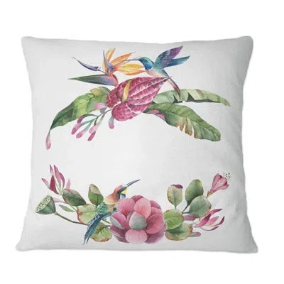 Design Art Spring Bouquet With Pink Flowers Iii - Tropical Printed Throw Pillow In Red;pink