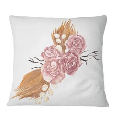 Design Art Spring Bouquet With Pink Flowers Iv - Traditional Printed Throw Pillow In Red