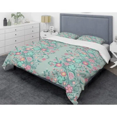 Design Art Spring Floral In Soft Pastel Mid-century Duvet Cover Set In Pink