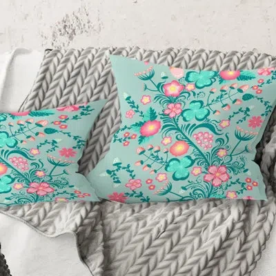 Design Art Spring Floral Pattern In Soft Pastel Colors - Mid-century Modern Printed Throw Pillow In Pink