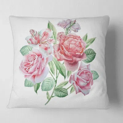Design Art Spring Flowers Alstroemeria Rose Square Pillow Cover & Insert In Green;pink