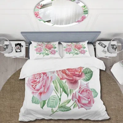 Design Art Spring Flowers Alstroemeria Rose - Traditional Duvet Cover Set - Microfiber Polyester In Pink,green