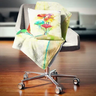 Design Art Spring Flowers Bouquet In A Vase - Floral Printed Pillow In Yellow