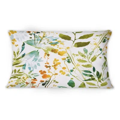 Design Art Spring Herbs Flowers And Leaveson White -1 Patterned Printed Throw Pillow