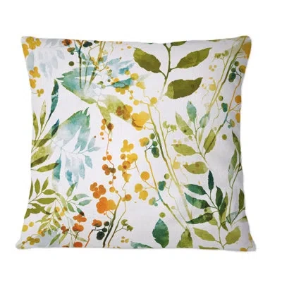 Design Art Spring Herbs Flowers And Leaveson White - Patterned Printed Throw Pillow In White;green