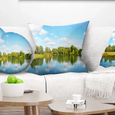 Design Art Spring Lake Panorama - Landscape Printed Pillow In Blue;black;brown;green;red;yellow
