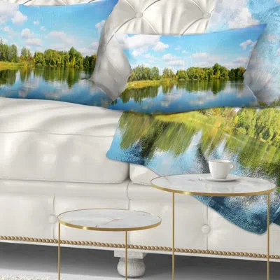 Design Art Spring Lake Panorama - Landscape Printed Throw Pillow