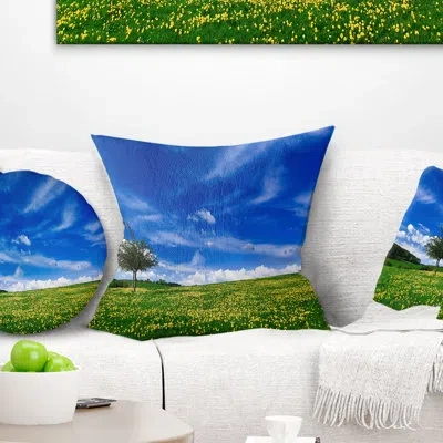 Design Art Spring Landscape Green Fields - Landscape Printed Pillow