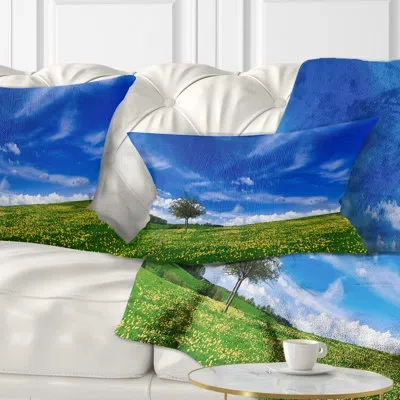 Design Art Spring Landscape Green Fields - Landscape Printed Throw Pillow