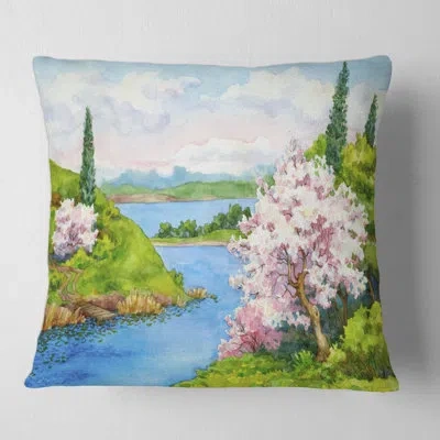 Design Art Spring Landscape Under A Bright Sky Square Pillow Cover And Insert In Blue