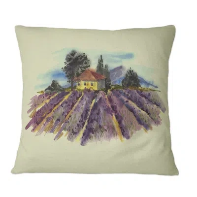 Design Art Spring Landscape With Blooming Lavender - Country Printed Throw Pillow In Purple