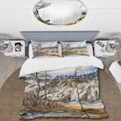 Design Art Spring Landscape With The Cloudy Sky And The River - Country Duvet Cover Set - Microfiber Polyester In White,brown,blue