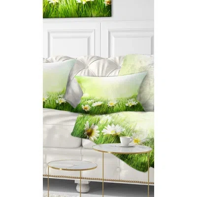 Design Art Spring Meadow With Daisies - Floral Printed Throw Pillow