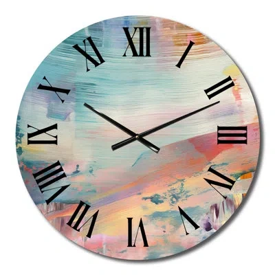 Design Art Spring Miracles In Tender Retro Pastel I Metal Wall Clock In Blue