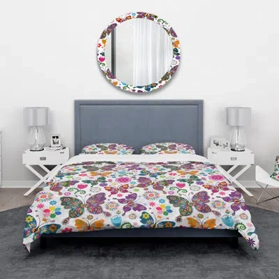 Design Art Spring Pattern - Floral Bohemian Duvet Cover Set - Microfiber Polyester In White