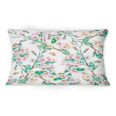 Design Art Spring Pattern With Flowering Branches And Bees -1 Patterned Printed Throw Pillow