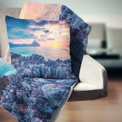 Design Art Spring Sunset Over Monte Cofano Landscape Photography Pillow