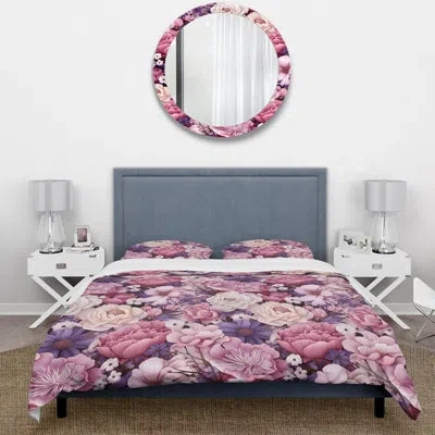 Design Art Spring Time Purple Blossoms Botanical Pattern - Floral Duvet Cover Set In Pink