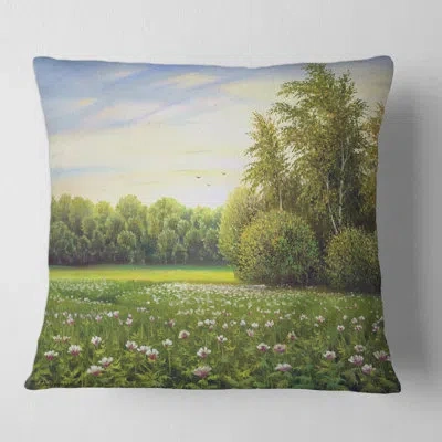 Design Art Spring Trees By The Meadows - Country Printed Throw Pillow In Green