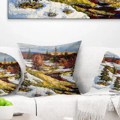 Design Art Spring Valley With River - Landscape Printed Throw Pillow In White;red