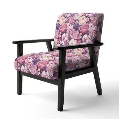 Design Art Springtime Purple Blossoms Botanical Pattern - Upholstered Cottage Arm Chair In Pink