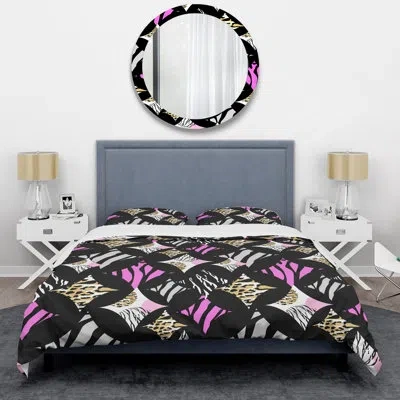 Design Art Square Shape Abstract Animal - Animals Duvet Cover Set - Microfiber Polyester In Black;pink