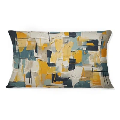 Design Art Squared Ceremony Abstract Expressionism I - Abstract Painting Printed Throw Pillow In Blue;gold