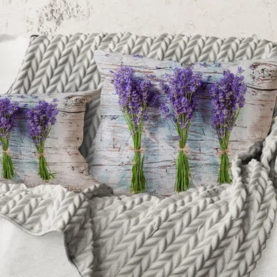 Design Art Square,fresh Lavender On Wood - Farmhouse Printed Throw Pillow In Blue;purple