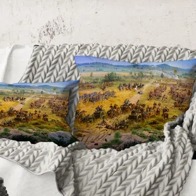 Design Art Square,gettysburg National Military Park - Vintage Printed Throw Pillow In Green;yellow