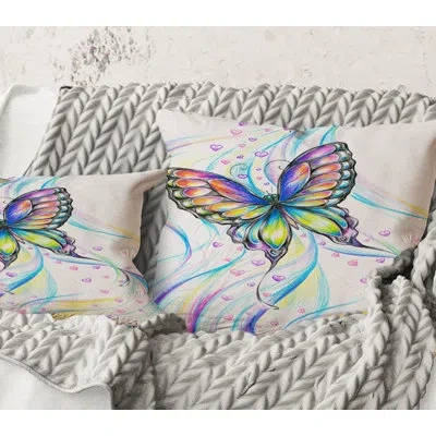 Design Art Square,iridiscent Butterfly - Traditional Printed Throw Pillow In Purple
